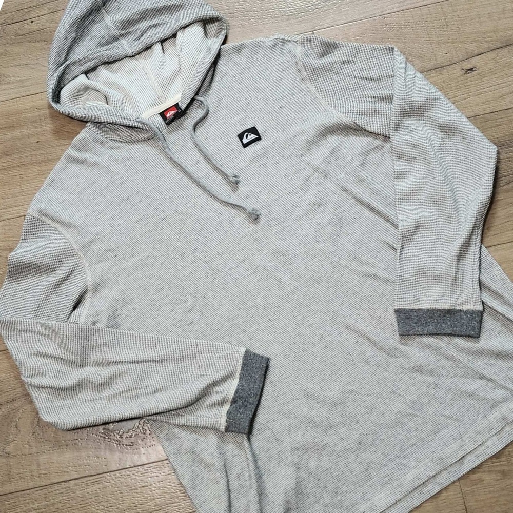 Quiksilver Mens Waffle Knit Hoodie Gray Lightweight Pullover XL